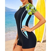 preiswerte One Pieces Rash Guards-Damen Regulär Anti UV Shirt Badeanzug Badeanzüge Blumenmuster Tropisch Reißverschluss UV Schutz Elastisch Kurzarm Bademode Badeanzug Surfen Tauchgerät Schwimmen Sommer