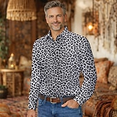 economico Cime-Retrò Vintage Anni '70 Camicia Camicia Aloha Lunghe Hippie Leopardo Costume Per uomo Mascherata Festival Musicale Feste Abbigliamento quotidiano Adulti Camicia