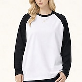 cheap Plain tee-Women's 100% Cotton Oversized Tee Raglan T Shirt Patchwork Color Block Vintage Stylish Casual Long Sleeve Crew Neck Long Tops Daily Going out Brown And White Black and White Brown Summer Spring Fall