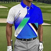 cheap Men's Golf Polo-Men's Geometic Golf Sports Polo Shirts Short Sleeve Polo Shirts Collared Shirts Casual Athleisure Buttons Summer Spring Blue Yellow Red