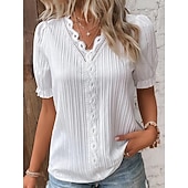  Pentru femei Tricou Tee Top Dantelă Peteci Simplu Modă Stilat Clasic Manșon scurt În V Topuri obișnuite Zilnic Ieșire Sfârșit de săptămână Negru Alb Galben Albastru celest Mov Vară Primăvară