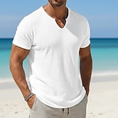 cheap Cotton Linen T-shirts-Men's Cotton Linen T Shirt Tee Top Short Sleeves V Neck Summer Plain Fashion Designer Basic Classic Vacation Casual Daily Yellow Top Tee for Men