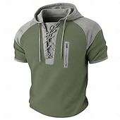  Men's Waffle Henley Shirt Tee Top Short Sleeve Hooded Lace Up Neck Summer Spring All Seasons Solid Color Fashion Designer Casual Color Block Casual Daily Outdoor Light Blue Black Wine Top Tee for Men