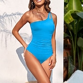 preiswerte Surfen Tankinis &amp; Bikinis-Damen Badeanzug Bademode Ein-Schulter Bademode Einfarbig Badeanzug Schwarz Rote Schnelltrocknend Leicht Atmungsaktiv Ärmellos - Surfen Strand Schwimmen Sommer Frühling