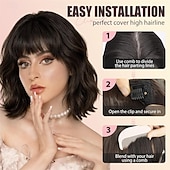 voordelige Pony-Clip-in pony, synthetische Franse pony, haarclip, asblonde neppony met slapen, haarstukjes voor vrouwen, natuurlijke gebogen haarextensies voor dagelijks gebruik