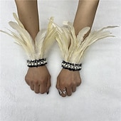 Χαμηλού Κόστους αξεσουάρ-Καρναβάλι 2026 Ρίο Καρναβάλι Σαμπά Αξεσουάρ Γυναικείου Μαύρου Φτερού Περιβραχιόνια με Δαντέλα Μαργαριταριού 1 Ζευγάρι Φυσικά Φτερά Περιβραχιόνια Βραχιόλια Κοστούμι Επίδειξης Φεστιβάλ Βραζιλίας