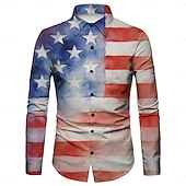  250th Anniversary USA Retro Vintage 1970s Shirt Aloha Shirt Long Sleeves Hippie Geometic Ethnic Fancy Dress Men's Masquerade 4th of July Party Independence Day Adults' Shirt