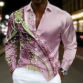 preiswerte Herren Satin Hemd-Herren Geometrisch Wellen Abstrakte Kunst Hemd Satinhemd Lässiges Hemd Langarm Modisch lässig Urlaub Alltagskleidung Sommer Frühling Umlegekragen 3D-Druck Hemden mit Knopfleiste Blau Rosa Purpur Grün