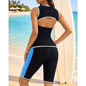 economico Surfing Tankinis &amp; Bikinis-Per donna Costume da bagno Tankini 2 pezzi Patchwork Gamba lunga fino al ginocchio Asciugatura Rapida Elastico Senza Maniche Costume da Bagno Costume da bagno Surf Immersione Spiaggia Estate