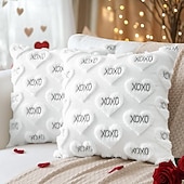 cheap Throw Pillows &amp; Covers-Valentines Pillow Covers 18x18 Set of 2 Decorative Love Heart XOXO Valentine's Day Throw Pillow Cases Soft Plush Faux Fur Couch Cushion Case for Holiday Sofa Bed Room Home Decor-Pink XOXO