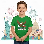  100% хлопок Дети Мальчики Синий Черный Белый Графика Орел 250-летие Футболка Блуза Вырез под горло С короткими рукавами на открытом воздухе На каждый день Мода Уличный стиль Оригинальный рисунок