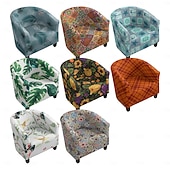 cheap Armchair Cover &amp; Armless Chair Cover-1 Pc Club Chair Cover Striped Plant and Geometric Printed Polyester Slipcover for Single Seat Chair Living Room Bedroom Home Office