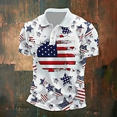  4th of July 2026 250th Men's American US Flag Polo Shirts Short Sleeve Polo Shirts Collared Shirts Casual Athleisure Festival Outfit Buttons Summer Spring Blue White