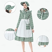  A 250-a aniversare a SUA secolul al 19-lea Anii 1800 Rochie de prerie Set capotă și șorț Mâneci Lungi Fata Pionier Colonial Pionier Războiul Revoluționar Floral Costume de fancy Pentru femei