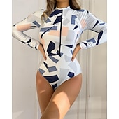 Χαμηλού Κόστους Rash Guards One Pieces-Γυναικεία Μεσαίου Πάχους Προστατευτικά Προστατευτικά Ονόματος One Pieces Rash Guards Μαγιό Γεωμετρικό Κουμπώσου Προστασία UV Ελαστικό Μακρυμάνικο Μαγιό Κορμάκι Σέρφινγκ Καταδύσεις Κολύμβηση Καλοκαίρι