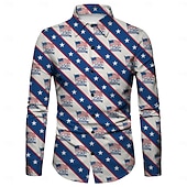  250th Anniversary USA Retro Vintage 1970s Shirt Aloha Shirt Long Sleeves Hippie Geometic Ethnic Fancy Dress Men's Masquerade 4th of July Party Independence Day Adults' Shirt