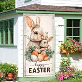 Недорогие Гаражные и дверные баннеры-Пасхальный дверной баннер, счастливый пасхальный кролик, разноцветное яйцо, бабочка, подсолнух, весенняя вывеска для крыльца, настенный гобелен, декор для дома.