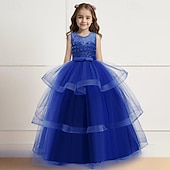 economico Abiti da Fiori-Abito da damigella d'onore bambina Ragazze Abito formale Abiti da sposa Feste Matrimonio Formale Adorabile Formale Principessa Traforato Rete Tinta unica Senza Maniche Girocollo Blu Rosa Dai 4 anni