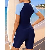 Недорогие Рашгард One Pieces-Жен. Рашгард Купальный костюм Swimsuits Пэчворк Середина бедра УФ-защита Быстровысыхающий Эластичный С короткими рукавами Купальники Купальник Серфинг Дайвинг Пляж  Лето