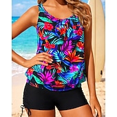 preiswerte Surfen Tankinis &amp; Bikinis-Damen Geraffter Tankini 2 Teile Tropisch UV Schutz Elastisch Ärmellos Bademode Surfen Strand Schwimmen Sommer