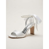 tanie Panna młoda-Damskie fioletowe satynowe szpilki ślubne z perłowym paskiem wokół kostki i kokardką, eleganckie sandały ślubne z odkrytymi palcami dla panien młodych, luksusowe buty na wysokim obcasie do ceremonii