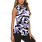 abordables Camisa de Mujer-Mujer camuflaje Camisa deportiva Camisas de polo Camiseta de tenis Sin Mangas Cremallera Alta elasticidad Dispersor de humedad Transpirable Tenis Golf pepinillo Cuello Vuelto Cuello con cremallera