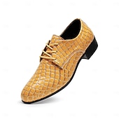 economico Scarpe Derby-scarpe eleganti da uomo con stampa coccodrillo gialla, design in similpelle con lacci, stile lussuoso e distintivo, adatte per eventi formali e occasioni speciali
