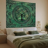 preiswerte Wandteppiche-Wandteppich mit Lebensbaum-Motiv aus Buntglas im Mosaikstil, farbenfrohe und lebendige Kunst, Heimdekoration für Wohnzimmer und Schlafzimmer, großes Stoffposter