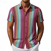 preiswerte Smart Casual Hemden für Herren-Herren Hemd Textur Freizeithemd Knopfhemd Jacquard-Hemd Rote Grün Kaki Kurzarm Geometrisch Einfach Hemdkragen Lässig Täglich Loch Bekleidung Elegant Mode Lässig