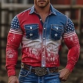  Férfi Július 4-én, az Egyesült Államok 250. évfordulóján Amerikai zászló Hazafias Ing Nyugati ing Hosszú ujj Vintage Retro Hétköznapi Szabadság Munkaruha Tavasz Ősz Térfogatcsökkenés Elöl két zseb
