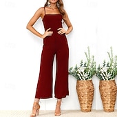 billige Jumpsuits-Dame Normal Kjeledresser Aktiv Helfarge Ermeløs Bred Bukseben Firkantet hals Daglig Feriereise Normal Svart Gul Vin Sommer