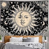 ieftine Tapiserie Pereți-Tapiserie de perete cu soare, agățat, boho ceresc, fluture, stele, flori, cameră de yoga, decor de meditație, artă spirituală zen, poster din material textil pentru sufragerie