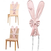 billiga påsk-Påsk stolsöverdrag med kaninöron, söta rosa påskhare med rosett och ryggstöd, avtagbara stretchöverdrag för kaninstolar, perfekt för påskmatbord, restaurangfestdekor