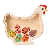 billige påske-Tresparegris av kanin for barn, uknuselig myntbøtte av tre for barn, søt pengebøtte, kaninbøtte til jul, bursdag, påskegaver, sparegrisleke for jenter, gutter