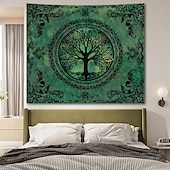 preiswerte Wandteppiche-Wandteppich mit Lebensbaum-Motiv aus Buntglas im Mosaikstil, farbenfrohe und lebendige Kunst, Heimdekoration für Wohnzimmer und Schlafzimmer, großes Stoffposter