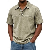  Herren Acid-Wash-Shirt Baumwoll-Poloshirt Lässig Geschäft Gerippter Polokragen Kurzarm Mode Basic Einfarbig Farbblock Knöpfe Gewaschen Sommer Frühling Frühling & Herbst Normale Passform Schwarz