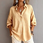 economico Camicie-camicie da donna in cotone camicia con bottoni camicetta tinta unita vintage elegante moderna camicia a maniche lunghe colletto top regolare quotidiano vacanza uscire blu bianco giallo rosa rosa grigio primavera autunno