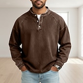 billiga grundläggande t-shirts-SoftFade™ Herrs T Skjorta Henley Skjorta Denim Skjorta 100% Bomull Syra Tvättad Skjorta Tee Topp Lång Ärmd Enkel Vintage Streetwear Avslappnad Färgad Tvättad Raglanärmar Stående Krage Henley Sport