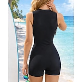 baratos Rash Guards de Uma Peça-Mulheres Roupa de banho Maiôs One Pieces Cor Sólida Zip Up Perna curta Secagem Rápida Elástico Sem Manga Roupa de Banho roupa de banho Surfe Praia Natação Verão