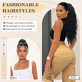 baratos Rabos-de-Cavalo-Aplique de rabo de cavalo longo, preto e cacheado, com presilha e cordão, 66 cm (26 polegadas), sintético, em camadas e com volume, para mulheres.