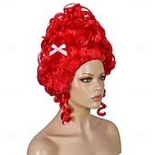 halpa Historialliset peruukit-Vintage-viktoriaaniset peruukit naisille, joissa on kaksi rusettiklipsiä, pörröinen rokokoo-peruukki, barokkityylinen siirtomaa-ajan renessanssiperuukki, asu cosplay-juhliin, hiusmyssy