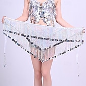 cheap Tops &amp; Sets-Samba Dancewear Silver Sequin Tassel Top &amp; Iridescent Skirt Belly Dance Setl Performance Costume