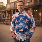  250th Anniversary USA Retro Vintage 1970s Shirt Aloha Shirt Long Sleeves Hippie Geometic Ethnic Fancy Dress Men's Masquerade 4th of July Party Independence Day Adults' Shirt