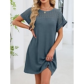 abordables Vestido Sencillo-Mujer Mini vestido Vestido estilo camiseta Vestido de verano Casual Diario Holgado Plano Manga Corta Cuello Barco Azul Piscina Blanco Rosa Rojo Verano