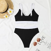 お買い得  サーフィンタンクiniとビキニ-女性用 標準 サーフィン用タンキニ＆ビキニ 水着 2個 カラーブロッキング オープンバック UVプロテクション 弾性ある ノースリーブ スイムウェア サーフィン 潜水 水泳 夏