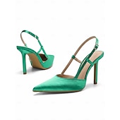 abordables Invitado a la boda-Zapatos de tacón alto con punta puntiaguda verde para mujer, elegantes zapatos de vestir para invitados de boda en ceremonias al aire libre.