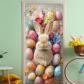 abordables Couvertures de porte-Décoration de porte lapin de Pâques, ornement festif avec œufs colorés et motifs floraux, idéal pour le printemps, les fêtes de Pâques et la décoration extérieure saisonnière.