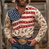  Per uomo 4 luglio, 250° anniversario degli Stati Uniti Bandiera degli Stati Uniti Patriottico Camicia Camicia con Bottoni Manica Lunga Vintage Retrò Ferie Primavera Autunno Collo ripiegato Stampa 3D