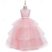 economico Abiti da Fiori-Abito da damigella d'onore bambina Ragazze Abito formale Abiti da sposa Feste Matrimonio Formale Adorabile Formale Principessa Traforato Rete Tinta unica Senza Maniche Girocollo Blu Rosa Dai 4 anni
