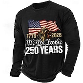 Χαμηλού Κόστους Ανδρικά 3D T-shirts-4η Ιουλίου 2026 250η Επέτειος Μνήμης Ανδρικό 3D Εκτύπωση Σημαία ΗΠΑ Crew Neck Μακρυμάνικο T-Shirt Casual Καθημερινά